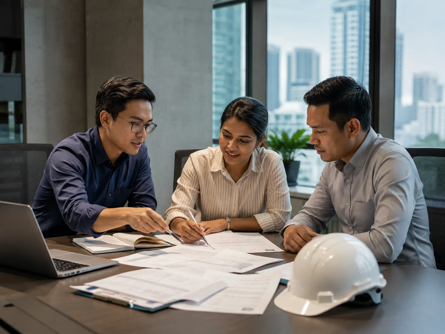 Consultants collaborating with a client on management-system planning